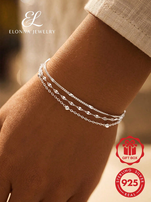SYMFNY 1 Stylish, Elegant, And Sparkling 925 Sterling Silver Multi-Strand Bracelet, Perfect For Women To Wear Daily, To Parties, Or On Holidays
