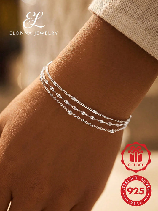 SYMFNY 1 Stylish, Elegant, And Sparkling 925 Sterling Silver Multi-Strand Bracelet, Perfect For Women To Wear Daily, To Parties, Or On Holidays