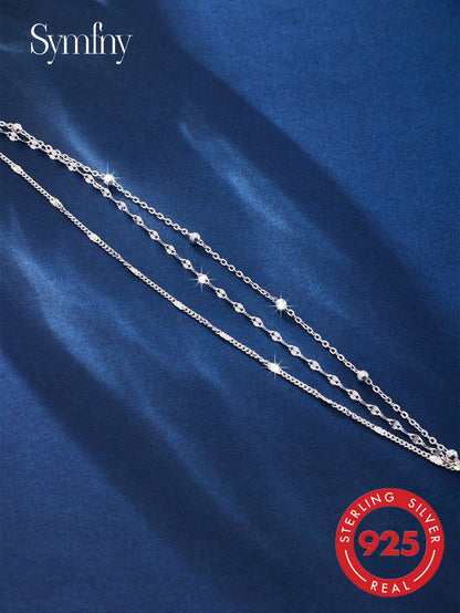 SYMFNY 1 Stylish, Elegant, And Sparkling 925 Sterling Silver Multi-Strand Bracelet, Perfect For Women To Wear Daily, To Parties, Or On Holidays