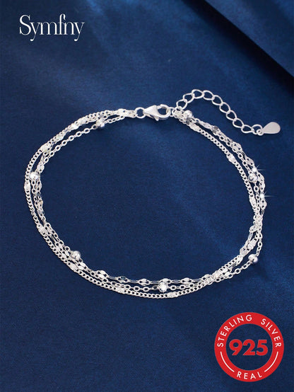SYMFNY 1 Stylish, Elegant, And Sparkling 925 Sterling Silver Multi-Strand Bracelet, Perfect For Women To Wear Daily, To Parties, Or On Holidays