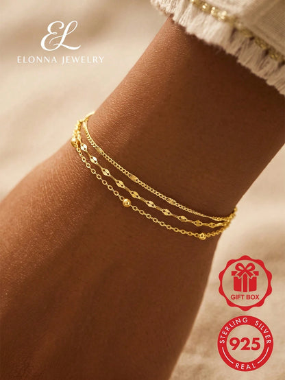SYMFNY 1 Stylish, Elegant, And Sparkling 925 Sterling Silver Multi-Strand Bracelet, Perfect For Women To Wear Daily, To Parties, Or On Holidays