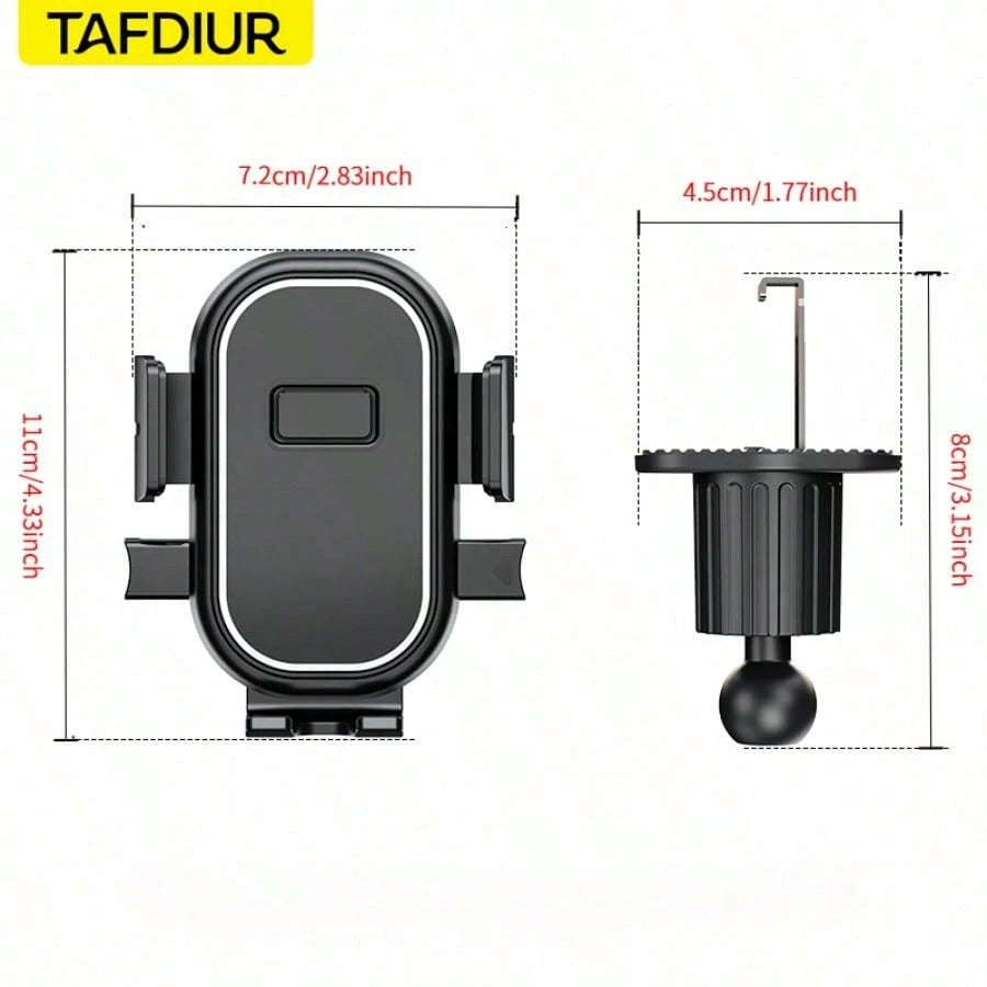TAFDIUR Car Phone Holder, Anti-Shake One-Click Locking Car Air Vent Mount With Hook Clip, Compatible With IPhone, Android And Other Phones