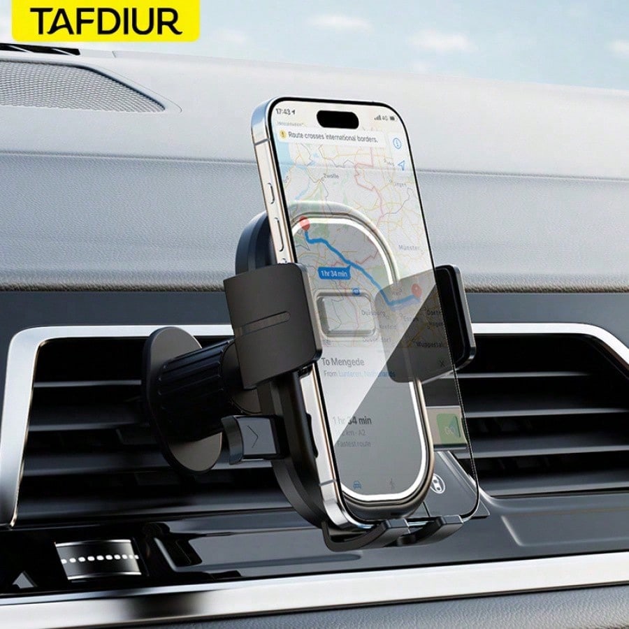 TAFDIUR Car Phone Holder, Anti-Shake One-Click Locking Car Air Vent Mount With Hook Clip, Compatible With IPhone, Android And Other Phones