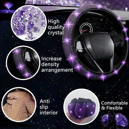 TAIMASI 27-Piece Bling Car Accessories Set- Universal Fit Steering Wheel Covers, License Plate Frames, Phone Holder, Car Fast Charger, Coasters