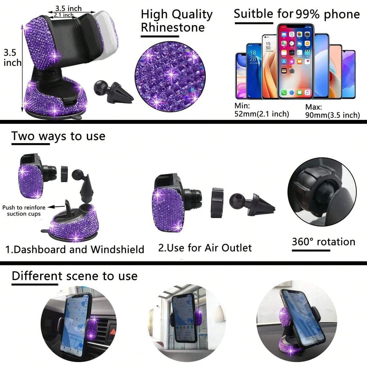 TAIMASI 27-Piece Bling Car Accessories Set- Universal Fit Steering Wheel Covers, License Plate Frames, Phone Holder, Car Fast Charger, Coasters
