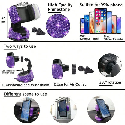 TAIMASI 27-Piece Bling Car Accessories Set- Universal Fit Steering Wheel Covers, License Plate Frames, Phone Holder, Car Fast Charger, Coasters