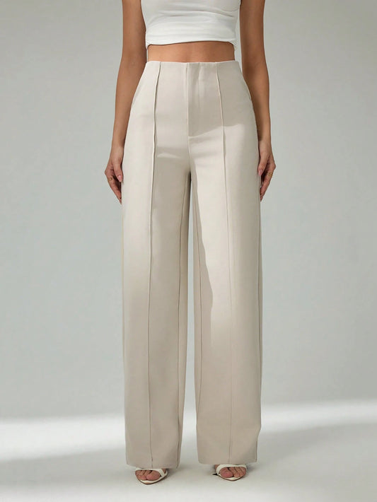 Tall Summer Ladies Light Beige Suit Pants, Commuting And Elegant Dating Work Pants,Business Casual Woman, Tall Women