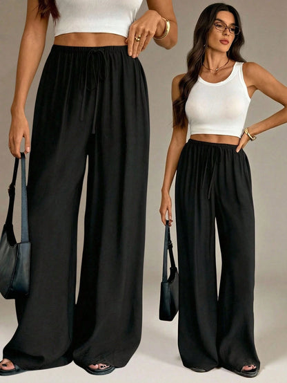 Tall Women's Black Summer Casual Vacation Pants,Elegant High Waist Wide Leg Straight Leg Baggy Trousers,Business Office Work Wear,Y2k Streetwear Fashion, Tall Women