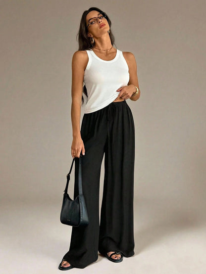 Tall Women's Black Summer Casual Vacation Pants,Elegant High Waist Wide Leg Straight Leg Baggy Trousers,Business Office Work Wear,Y2k Streetwear Fashion, Tall Women