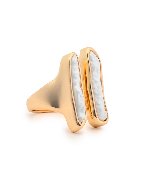 TannerTwo Elongated White Resin Stones on Open Gold Band