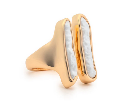 TannerTwo Elongated White Resin Stones on Open Gold Band