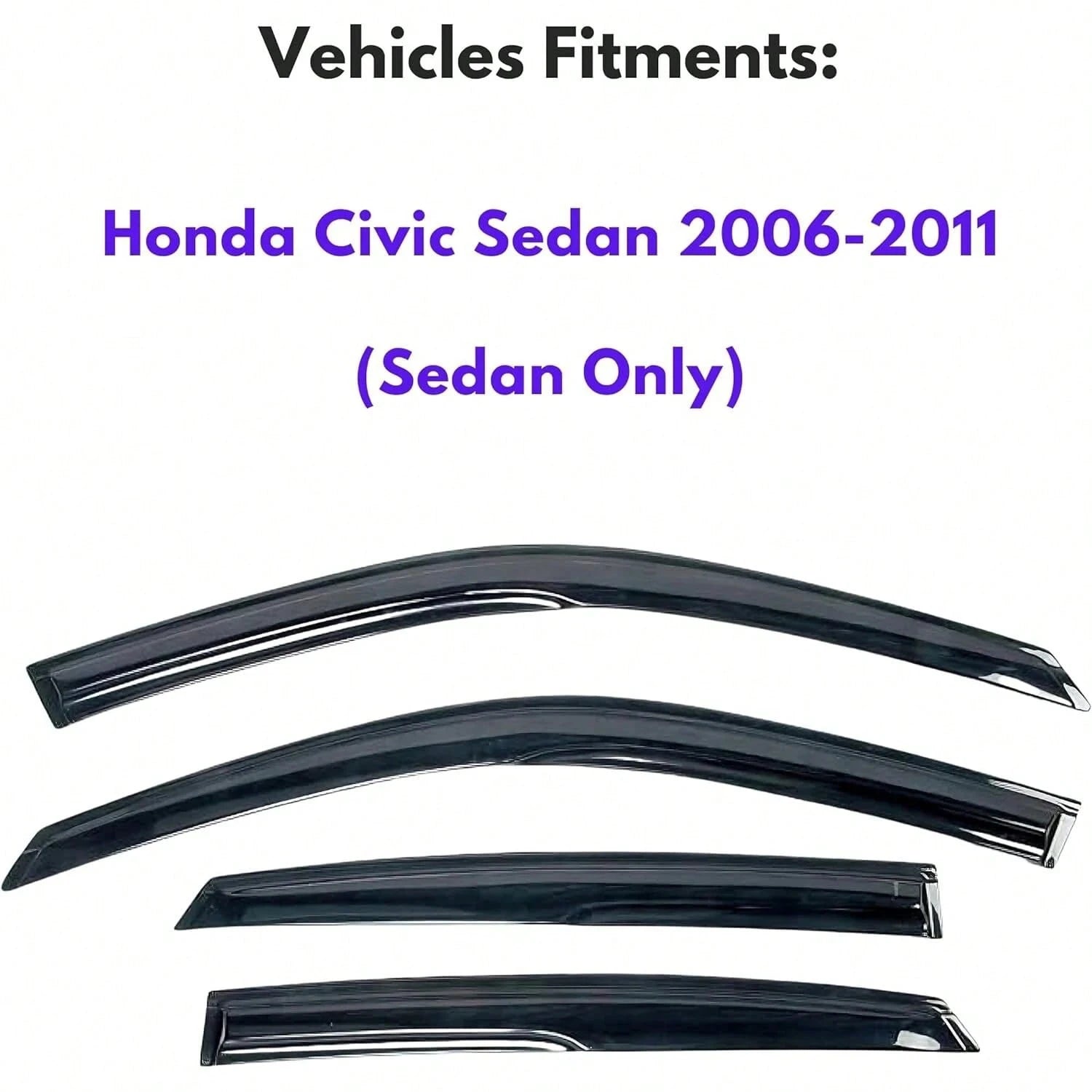 Tape On Window Visor Compatible With 2006-2011 H-Onda Civic Sedan Only, Slim Style Acrylic Smoke Tinted Sun Rain Wind Guards Shield Vent Wind Deflector
