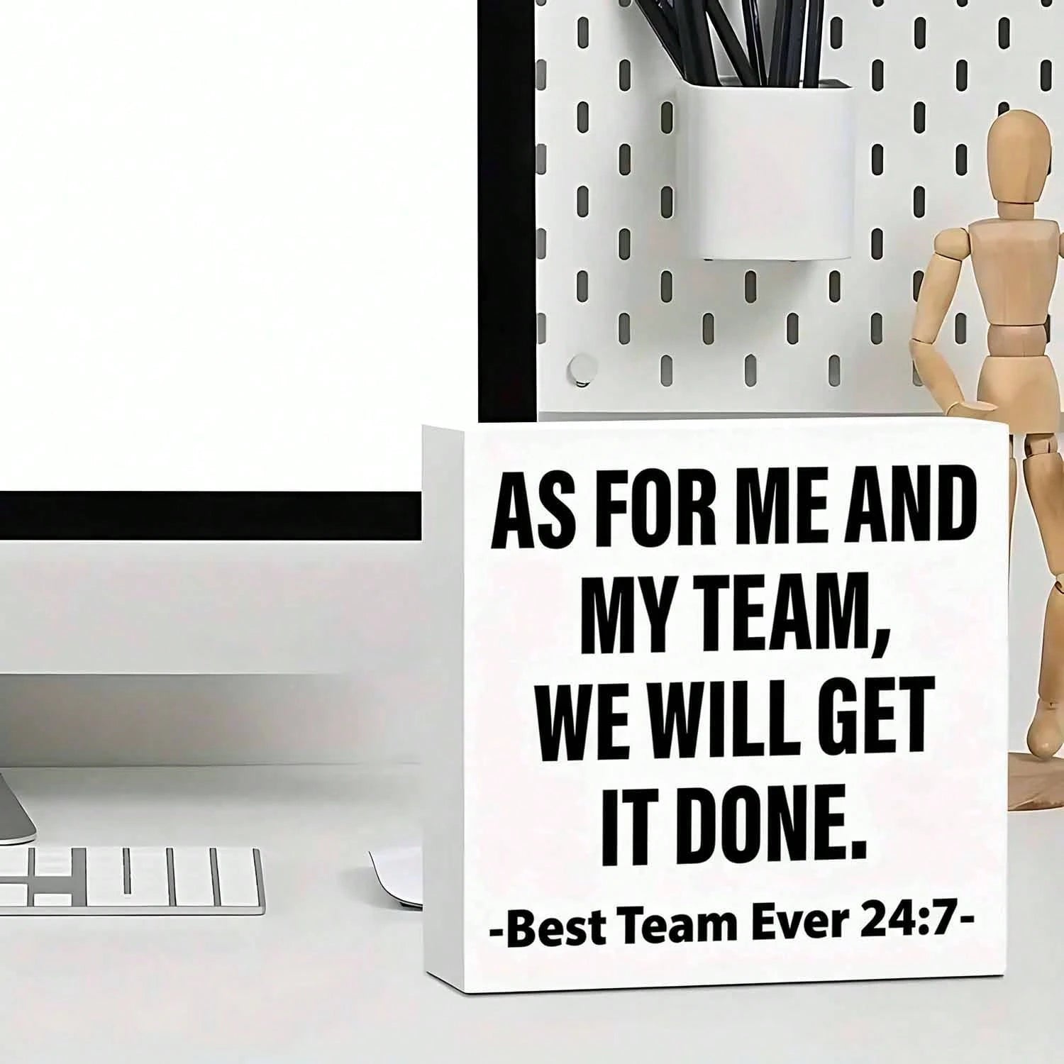 Team Appreciation Gifts - "As For Me And My Team, We Will Get It Done" Motivational Desk Decor - Office Decoration With Bold Black Text - 5x5 Inch Workplace Recognition Gift For Coworkers, Teams - Art
