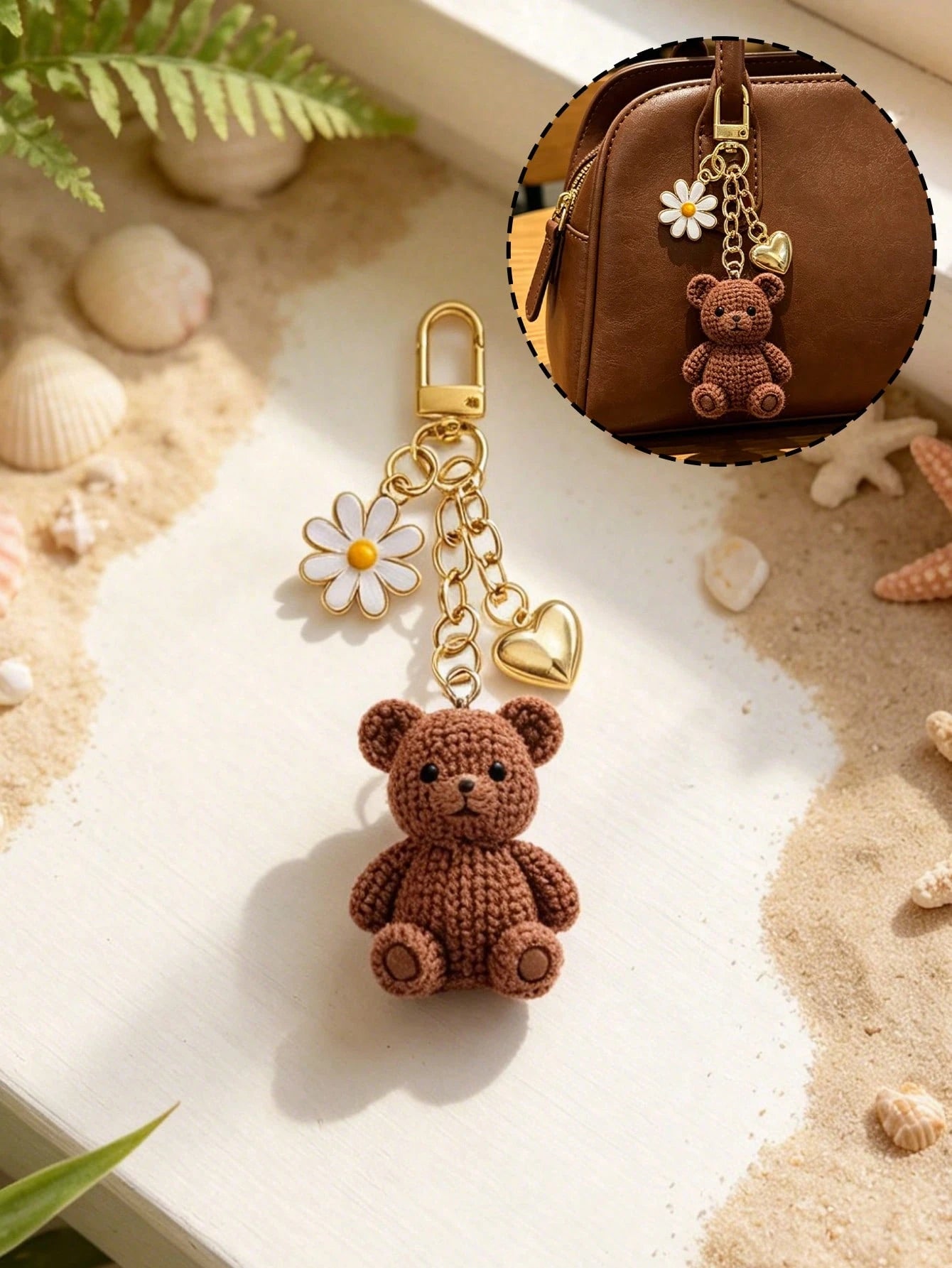 Teddy Bear Keychain Pendant With Daisy And Heart Design, Y2K Style Bag Charm And Car Accessory, Lightweight And Durable Keychain, Suitable For Daily Use, Multi-Functional Bag Decor, Rearview Mirror Ha