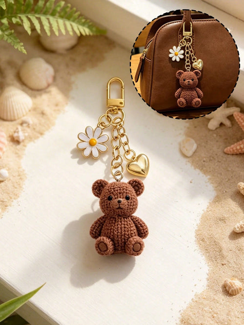 Teddy Bear Keychain Pendant With Daisy And Heart Design, Y2K Style Bag Charm And Car Accessory, Lightweight And Durable Keychain, Suitable For Daily Use, Multi-Functional Bag Decor, Rearview Mirror Ha