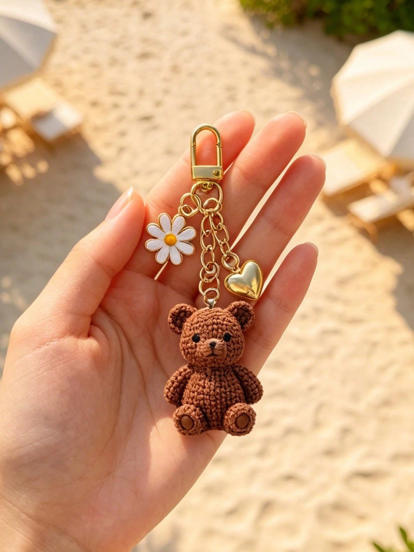 Teddy Bear Keychain Pendant With Daisy And Heart Design, Y2K Style Bag Charm And Car Accessory, Lightweight And Durable Keychain, Suitable For Daily Use, Multi-Functional Bag Decor, Rearview Mirror Ha