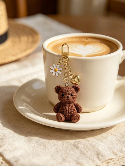Teddy Bear Keychain Pendant With Daisy And Heart Design, Y2K Style Bag Charm And Car Accessory, Lightweight And Durable Keychain, Suitable For Daily Use, Multi-Functional Bag Decor, Rearview Mirror Ha