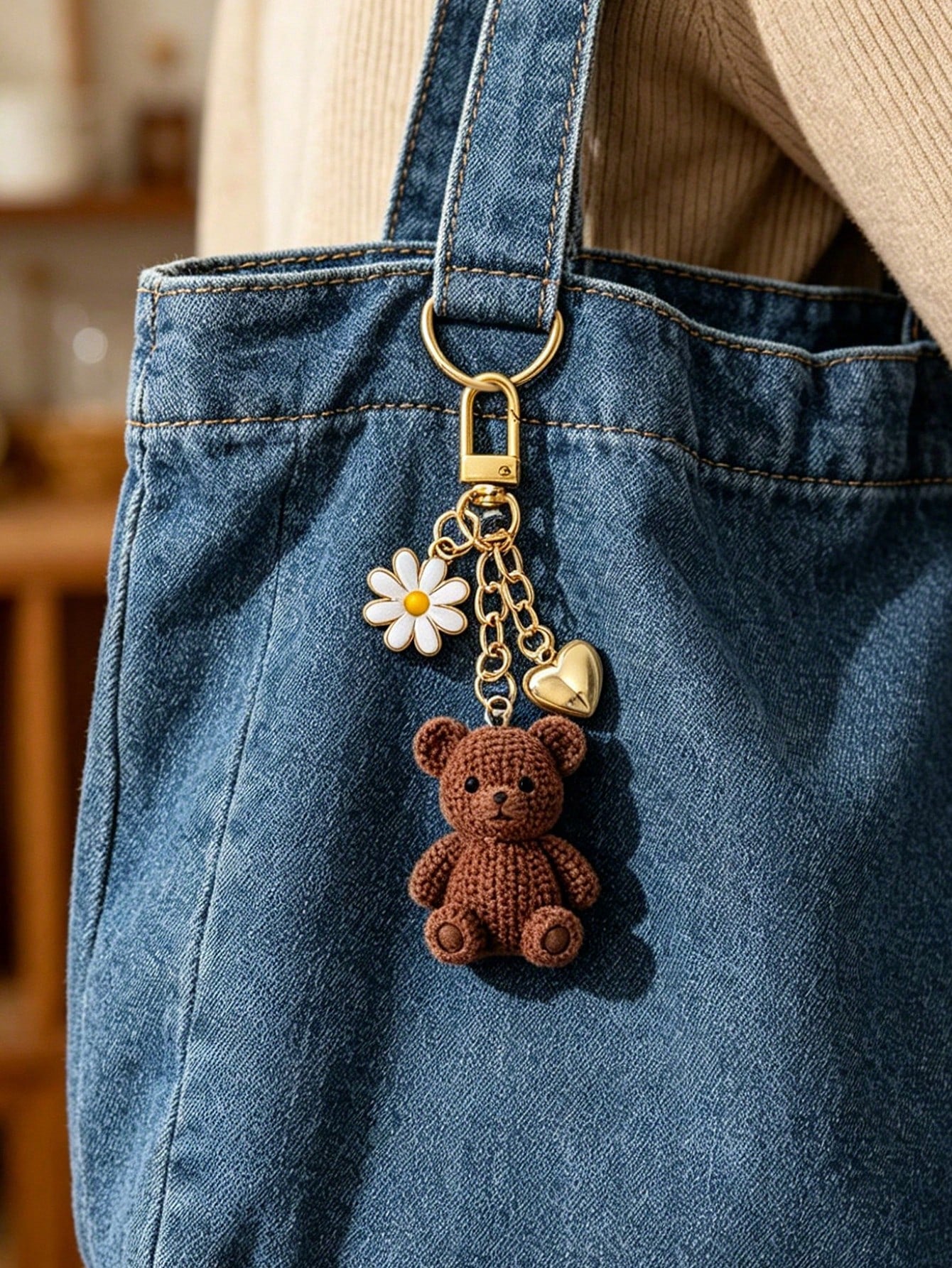 Teddy Bear Keychain Pendant With Daisy And Heart Design, Y2K Style Bag Charm And Car Accessory, Lightweight And Durable Keychain, Suitable For Daily Use, Multi-Functional Bag Decor, Rearview Mirror Ha