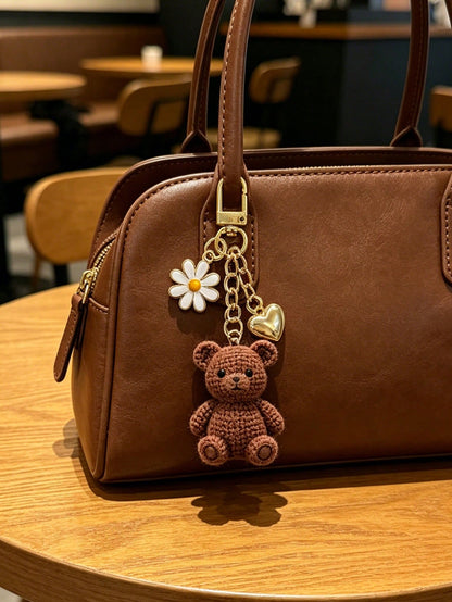Teddy Bear Keychain Pendant With Daisy And Heart Design, Y2K Style Bag Charm And Car Accessory, Lightweight And Durable Keychain, Suitable For Daily Use, Multi-Functional Bag Decor, Rearview Mirror Ha