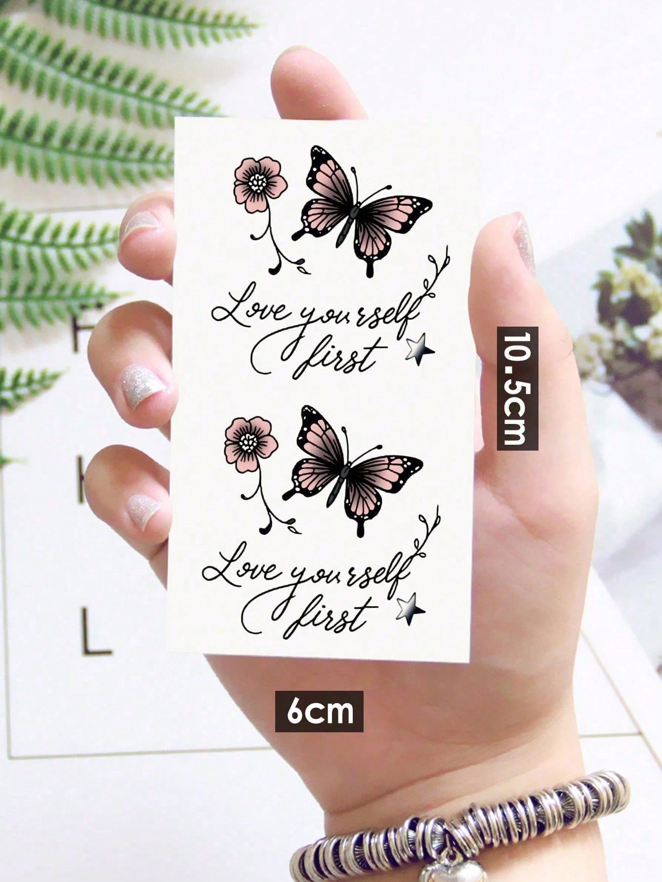 Temporary Tattoo Stickers Waterproof Reusable Body Art For Women, Pink Butterfly And Flower Design For Arm, Leg, Shoulder, Beach, Party, Everyday Style