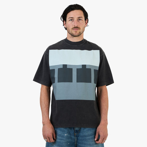 The Trilogy Tapes Block T-Shirt / Black Acid Wash