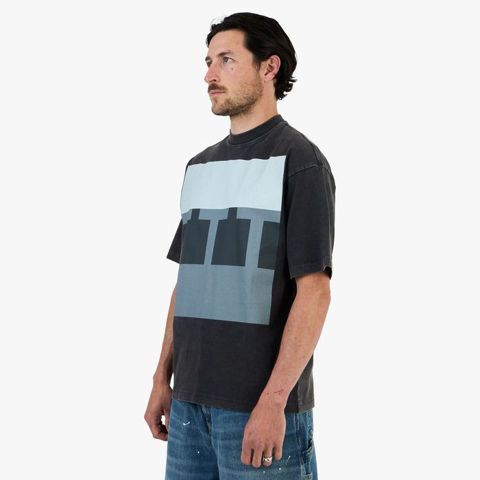 The Trilogy Tapes Block T-Shirt / Black Acid Wash
