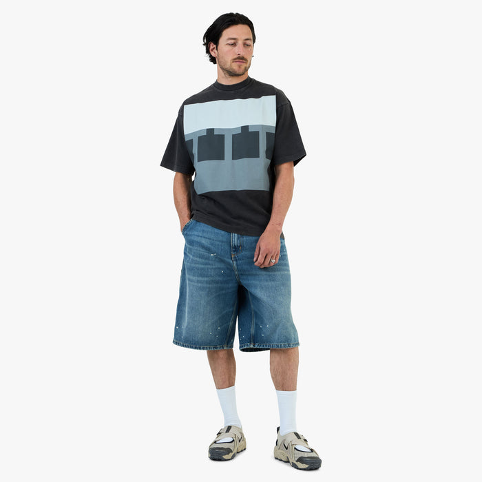 The Trilogy Tapes Block T-Shirt / Black Acid Wash