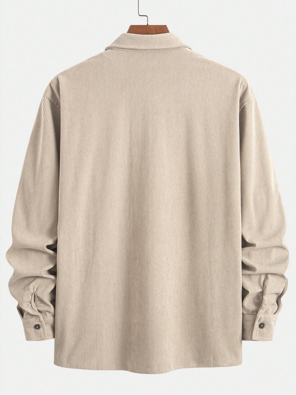 Thin Corduroy Men's Casual Shacket With Dual Patch Pockets, Daily Casual Fashion Minimalist Long Sleeve Shirt For Outings, Commuting And Streetwear