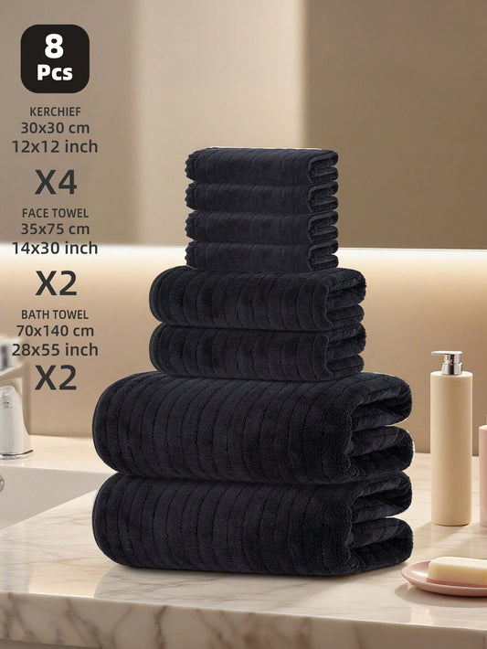 This 8-Piece Towel Set Includes 2 Bath Towels, 2 Hand Towels, And 4 Face Towels. The Towels Are Soft, Highly Absorbent, And Quick-Drying, Suitable For Bathrooms, Gyms, Hotels, And Spas. It Also Makes