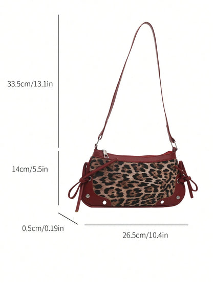 This New Shoulder Bag Features A Simple And Stylish Design With A Leopard Print Pattern For Decoration And A Sharp Color Contrast. It Has A Foldable Design, Allowing It To Be Used As Both A Clutch And