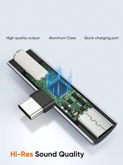This USB-C To 3.5mm Audio Headphone Adapter Combines A USB-C Interface And Charging Adapter In One, With A 2-In-1 Design Featuring A USB-C Charging Port, AUX Audio Interface, And Fast Charging Functio