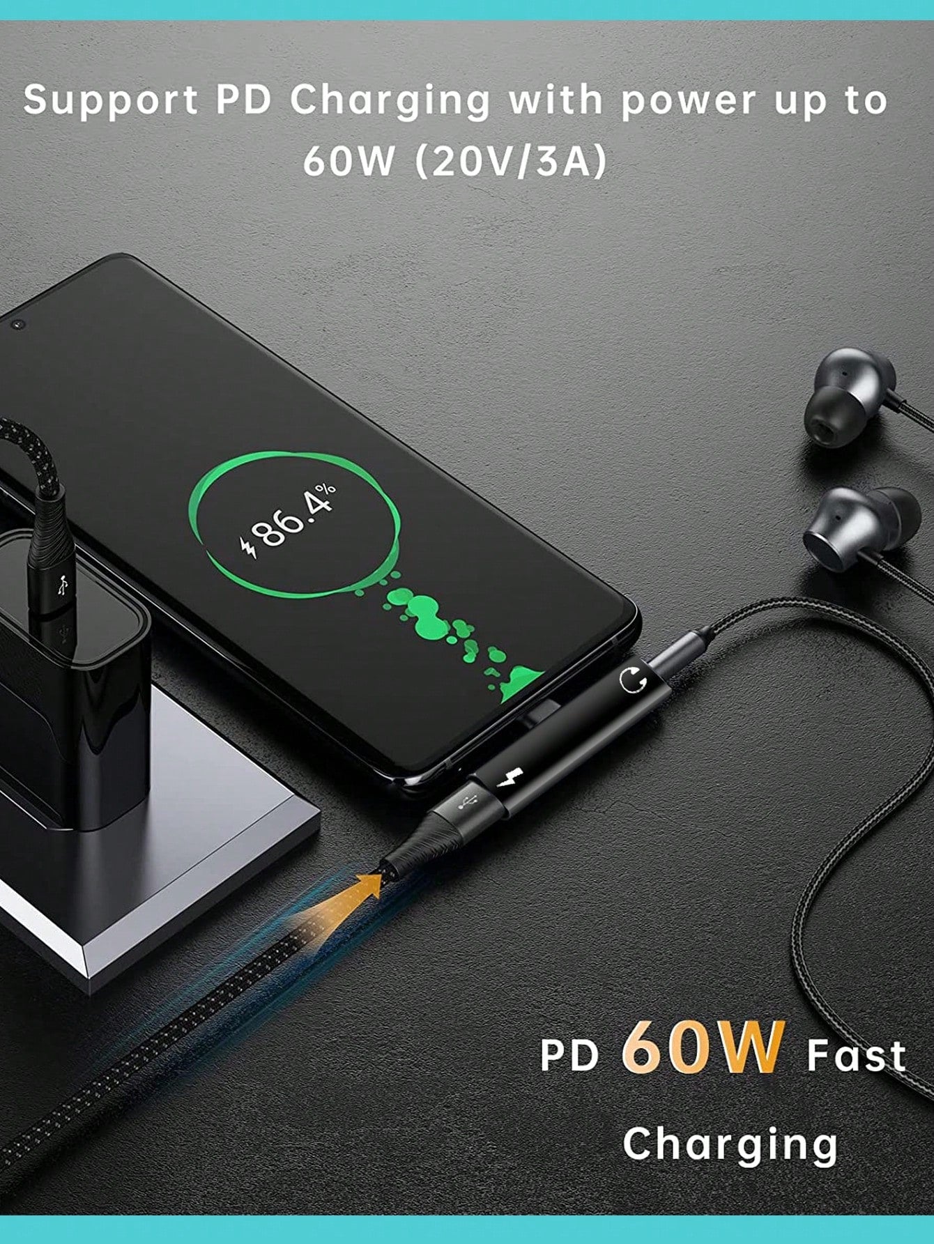 This USB-C To 3.5mm Audio Headphone Adapter Combines A USB-C Interface And Charging Adapter In One, With A 2-In-1 Design Featuring A USB-C Charging Port, AUX Audio Interface, And Fast Charging Functio