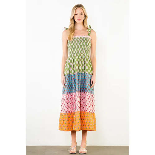 Tie Straps Tiered Maxi Dress Green