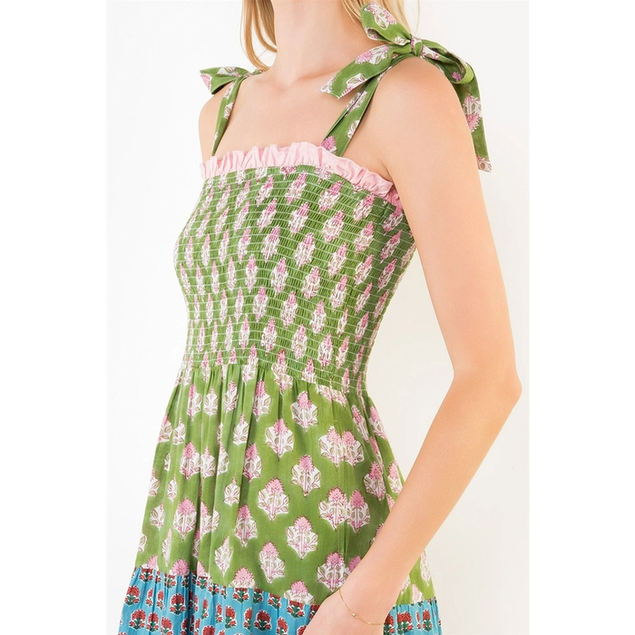 Tie Straps Tiered Maxi Dress Green