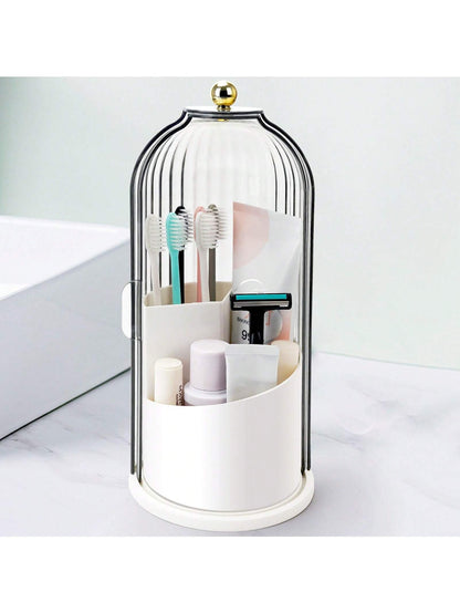 Toothbrush Holders With Sliding Lid, Rotating 3 Slots Bathroom Organizer Countertop, Tooth Brush Toothpaste Holder Bathroom Counter Stand Sink Organizer Caddy For Vanity Makeup Brushes Holder