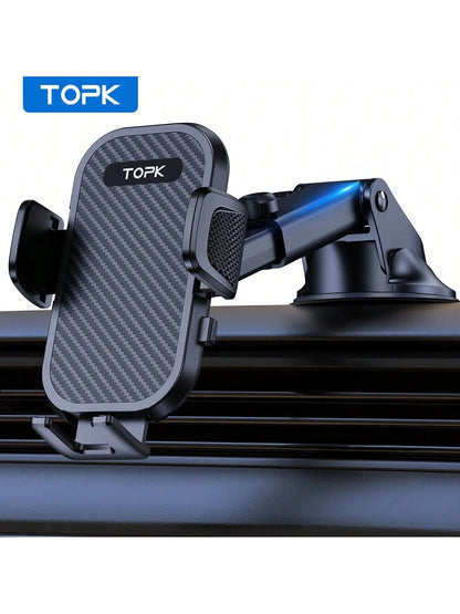 TOPK Phone Holder For Car, Cell Phone Mount For Car Dashboard Windshield Compatible With IPhone Android Smartphones