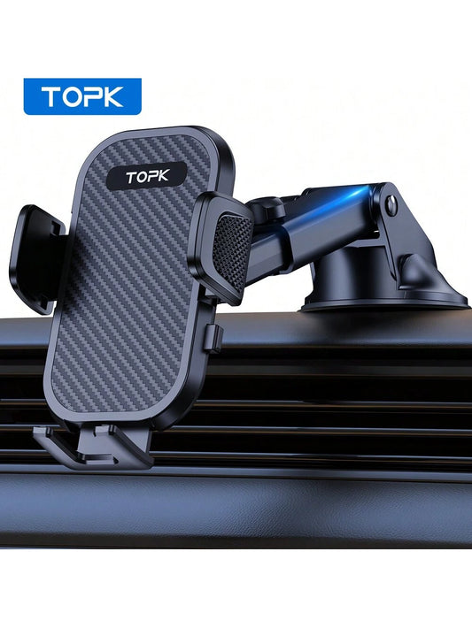 TOPK Phone Holder For Car, Cell Phone Mount For Car Dashboard Windshield Compatible With IPhone Android Smartphones
