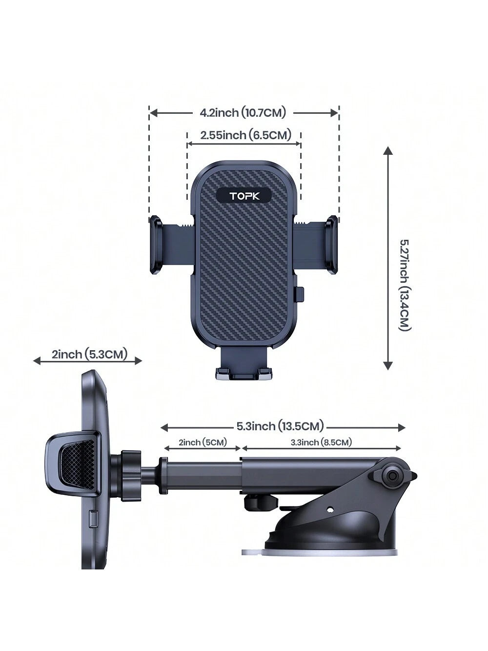 TOPK Phone Holder For Car, Cell Phone Mount For Car Dashboard Windshield Compatible With IPhone Android Smartphones