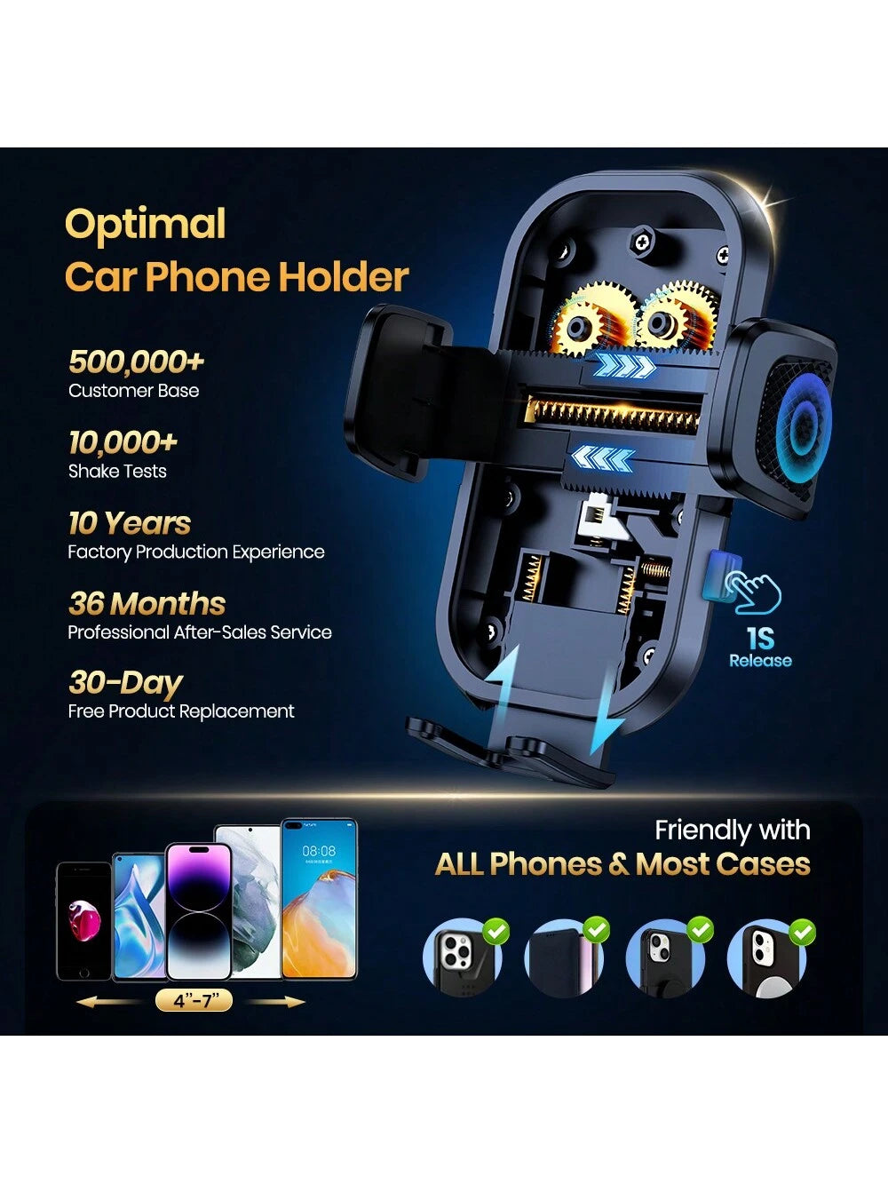 TOPK Phone Holder For Car, Cell Phone Mount For Car Dashboard Windshield Compatible With IPhone Android Smartphones