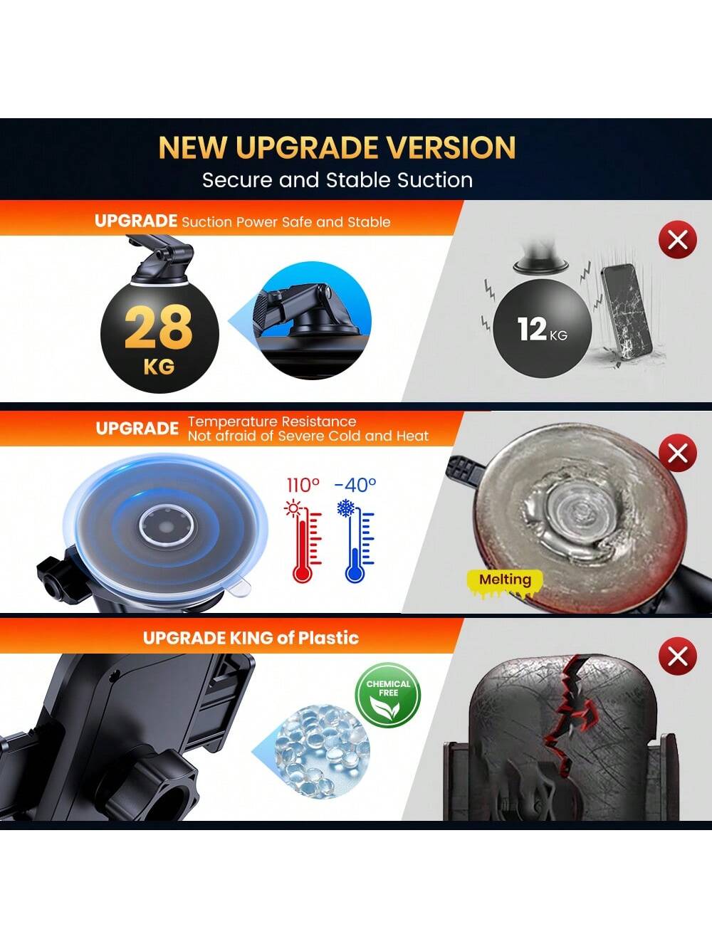 TOPK Phone Holder For Car, Cell Phone Mount For Car Dashboard Windshield Compatible With IPhone Android Smartphones