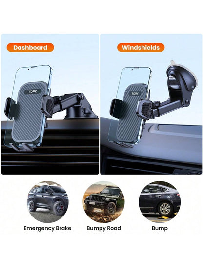 TOPK Phone Holder For Car, Cell Phone Mount For Car Dashboard Windshield Compatible With IPhone Android Smartphones