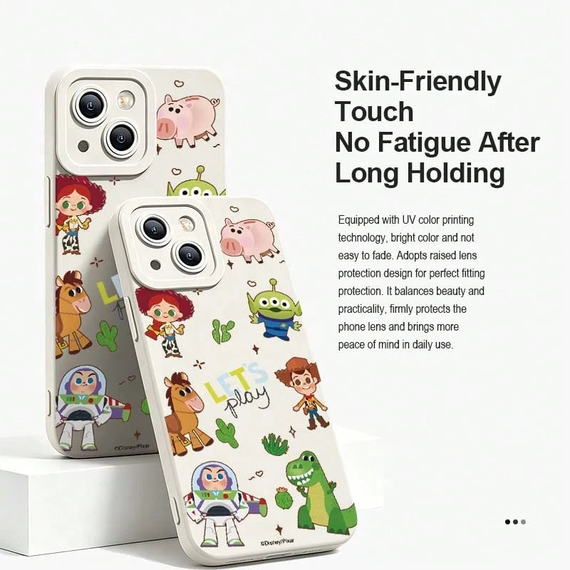 Toy Story All Characters Cartoon Phone Case, Featuring Woody, Buzz Lightyear, Jessie, Rex, Hammer Of Light, Hearts, And Alien, All In Cute Q-Version. Made Of TPU Frosted Silicone Soft Shell, Unisex, P