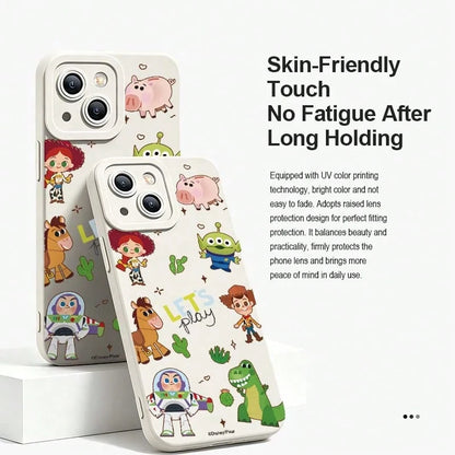 Toy Story All Characters Cartoon Phone Case, Featuring Woody, Buzz Lightyear, Jessie, Rex, Hammer Of Light, Hearts, And Alien, All In Cute Q-Version. Made Of TPU Frosted Silicone Soft Shell, Unisex, P