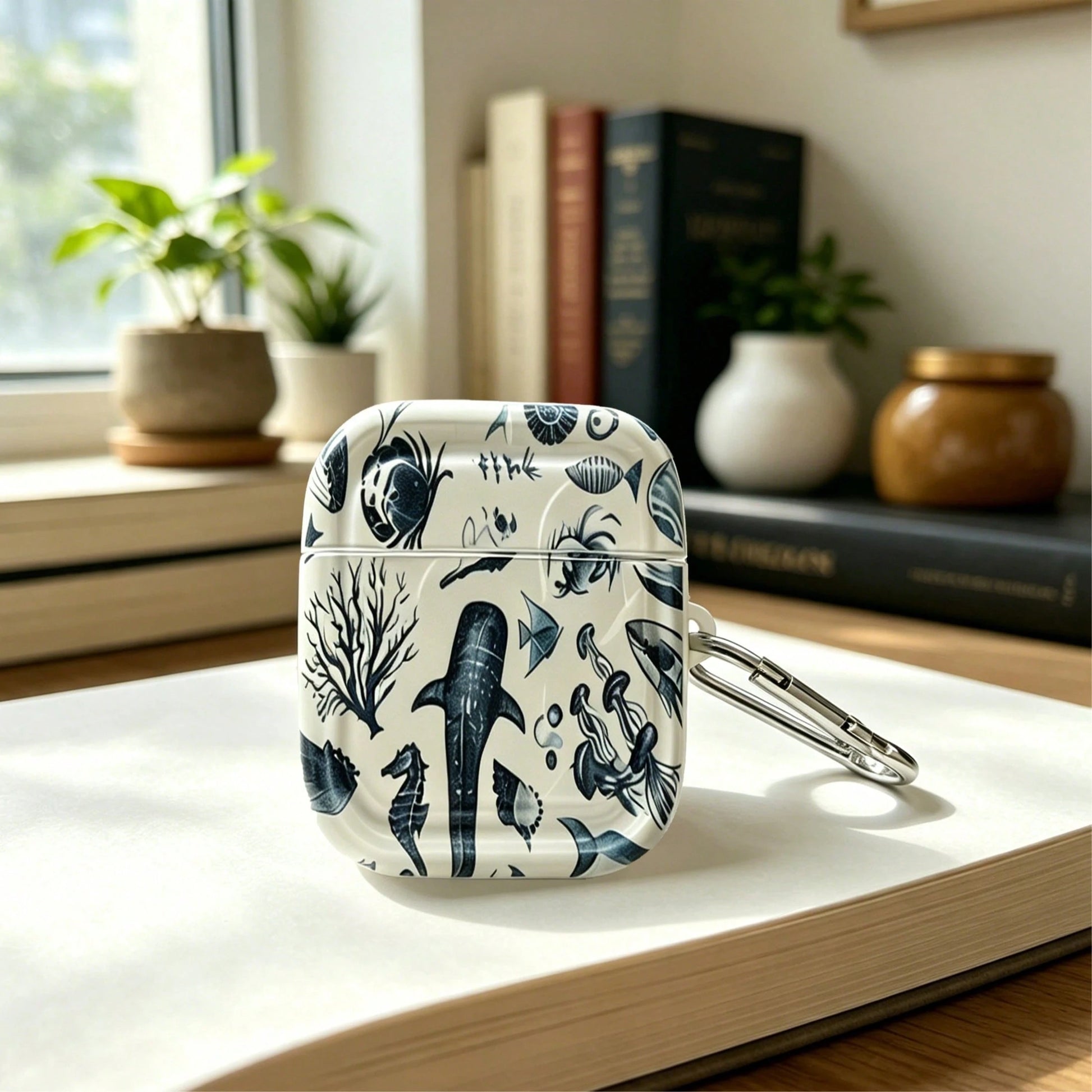 Transparent Blue Ocean Creature Design Protective Case Compatible With Apple Wireless Charging Case, Scratch-Resistant And Anti-Drop