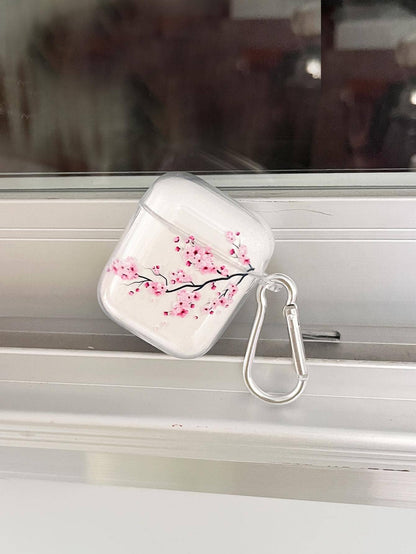 Transparent Cherry Blossom Protective Case Compatible With Apple Original 2/1st Gen, Pro 2nd Gen, 3rd Gen, 4th Gen Bluetooth Earphones, Soft Silicone One-Piece Shockproof Shell