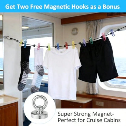 Travel Clothesline With Two Magnetic Hooks For Cruise Ship Essentials, Clothes Line 12 Clothes Clips For Cruise Must Haves Essentials 2026, Portable Clothesline For Camper Essentials Car Accessories