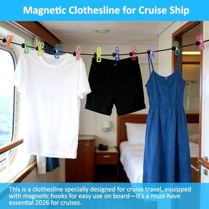 Travel Clothesline With Two Magnetic Hooks For Cruise Ship Essentials, Clothes Line 12 Clothes Clips For Cruise Must Haves Essentials 2026, Portable Clothesline For Camper Essentials Car Accessories