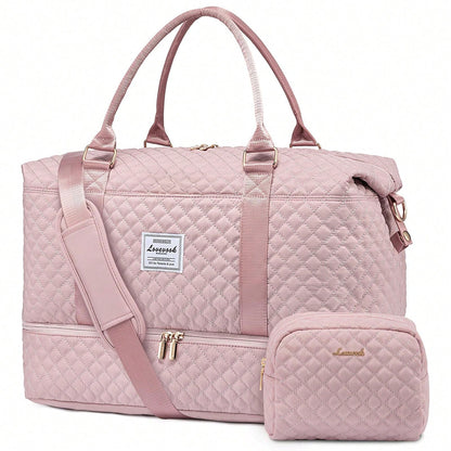 Travel Duffle Bag,Weekender Bags For Women With Shoe Compartment,Carry On Overnight Bag With Toiletry Bag,Gym Duffel Bag With Wet Pocket (Pink)