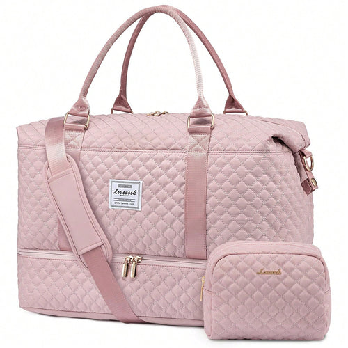 Travel Duffle Bag,Weekender Bags For Women With Shoe Compartment,Carry On Overnight Bag With Toiletry Bag,Gym Duffel Bag With Wet Pocket (Pink)