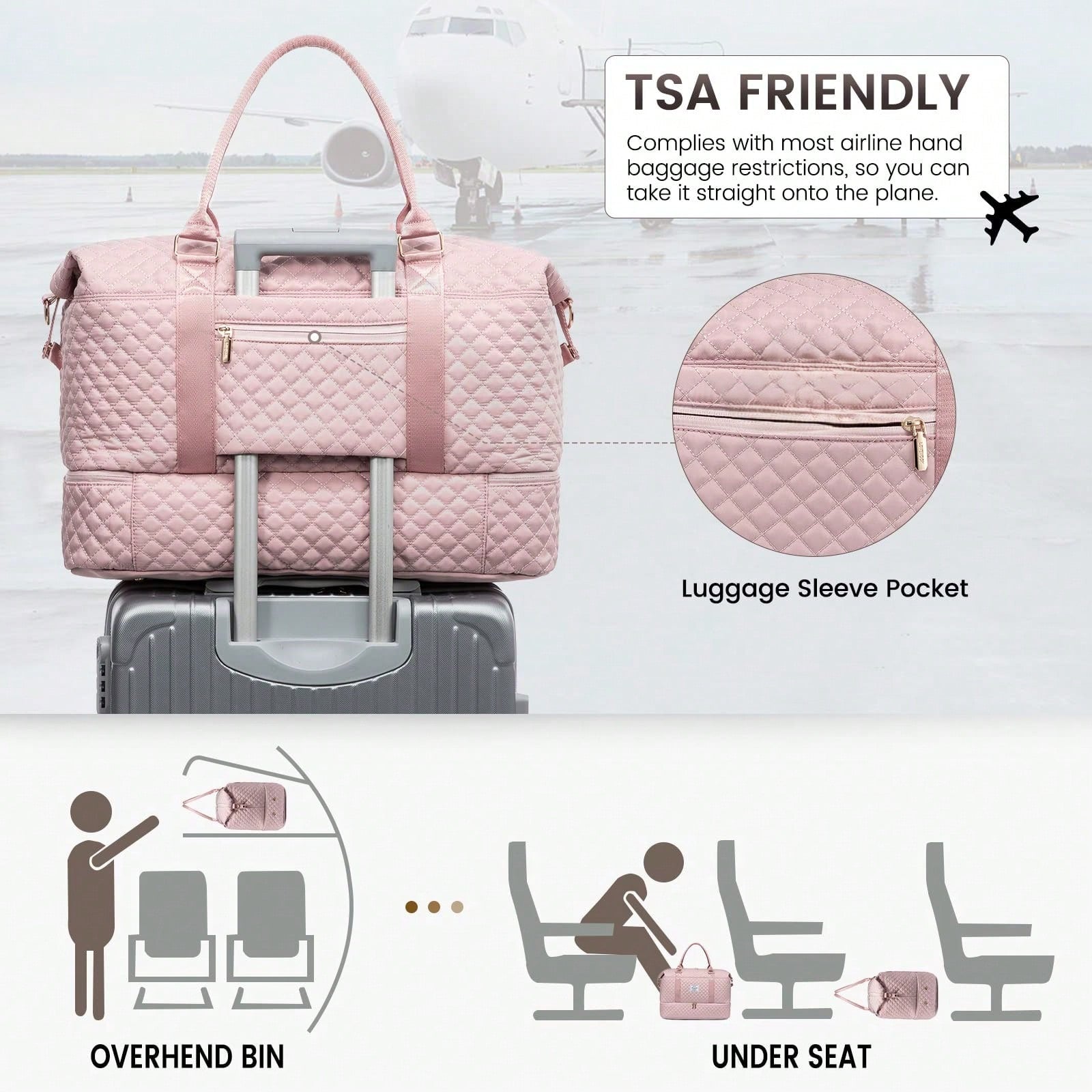 Travel Duffle Bag,Weekender Bags For Women With Shoe Compartment,Carry On Overnight Bag With Toiletry Bag,Gym Duffel Bag With Wet Pocket (Pink)